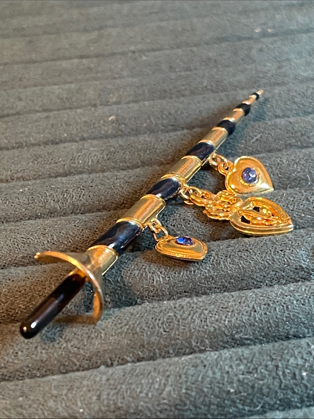Vintage Victorian-Revival Blue Enamel Dangle Charm Brooch - Picture 7 of 7